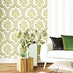 Galerie Wallcoverings Product Code 23625R - Italian Classics 4 Wallpaper Collection - Green Gold Colours - Floral Damask Design