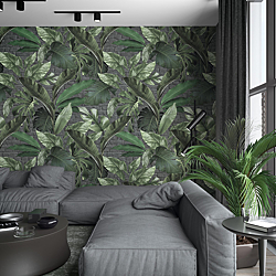 Galerie Wallcoverings Product Code 34195R - Loft 2 Wallpaper Collection - Green, Grey Colours - Tropical Brick Wall Panel Design