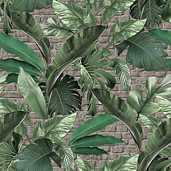 Galerie Wallcoverings Product Code: 34196 - Loft 2 Wallpaper Collection Galerie Wallcoverings Product Code 34196 - Loft 2 Wallpaper Collection - Greige, Green Colours - Tropical Brick Wall Panel Design