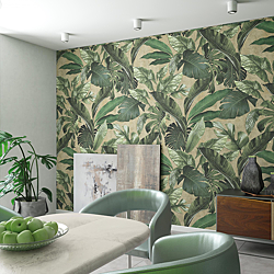 Galerie Wallcoverings Product Code 34198R - Loft 2 Wallpaper Collection - Green, Beige Colours - Tropical Wall Panel Design