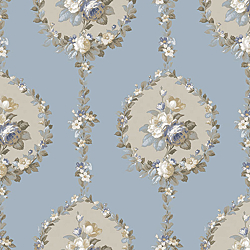 Galerie Wallcoverings Product Code 3906 - Italian Damasks 3 Wallpaper Collection - Blue Cream Beige Colours - Traditional Floral Design