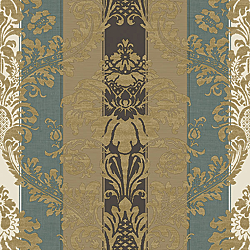 Galerie Wallcoverings Product Code 3913 - Italian Damasks 3 Wallpaper Collection - Blue Brown Black Gold Colours - Damask Stripe Design