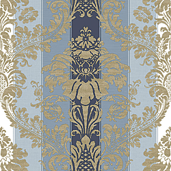 Galerie Wallcoverings Product Code 3916 - Italian Damasks 3 Wallpaper Collection - Blue Navy Cream Gold Colours - Damask Stripe Design