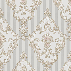 Galerie Wallcoverings Product Code 4601 - Italian Glamour Wallpaper Collection - Grey Beige Colours - Damask over Stripe Design