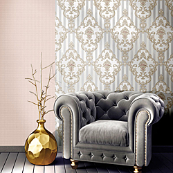 Galerie Wallcoverings Product Code 4601R - Italian Glamour Wallpaper Collection - Grey Beige Colours - Damask over Stripe Design