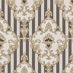 Galerie Wallcoverings Product Code 4603 - Italian Glamour Wallpaper Collection - Black Beige Colours - Damask over Stripe Design