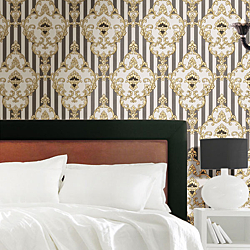 Galerie Wallcoverings Product Code 4603R - Italian Glamour Wallpaper Collection - Black Beige Colours - Damask over Stripe Design