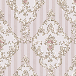 Galerie Wallcoverings Product Code 4604 - Italian Glamour Wallpaper Collection - Pink Colours - Damask over Stripe Design