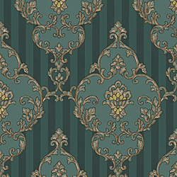 Galerie Wallcoverings Product Code 4605 - Italian Glamour Wallpaper Collection - Green Colours - Damask over Stripe Design