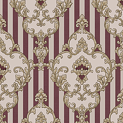 Galerie Wallcoverings Product Code 4608 - Italian Glamour Wallpaper Collection - Red Colours - Damask over Stripe Design