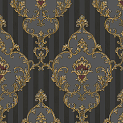 Galerie Wallcoverings Product Code 4609 - Italian Glamour Wallpaper Collection - Gold Black Colours - Damask over Stripe Design