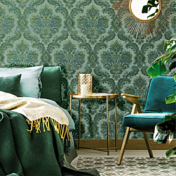 Galerie Wallcoverings Product Code 4615R - Italian Glamour Wallpaper Collection - Green Colours - Italian Damask Design