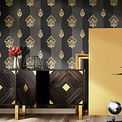 Galerie Wallcoverings Product Code 4629R - Italian Glamour Wallpaper Collection - Black Colours - Damask Stripe Design