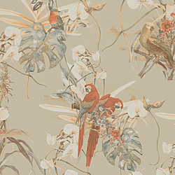 Galerie Wallcoverings Product Code: BW51027 - Blooming Wild Wallpaper Collection Galerie Wallcoverings Product Code BW51027 - Blooming Wild Wallpaper Collection - Orange Brown Beige Colours - Exotic Parrot Motif Design