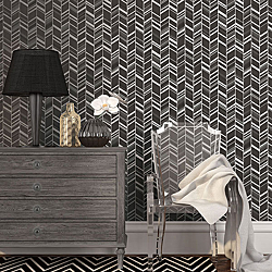 Galerie Wallcoverings Product Code G67716R - Special Fx Wallpaper Collection - Black Grey Silver Colours - Glitter Chevrons Design