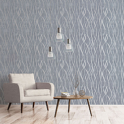 Galerie Wallcoverings Product Code G67720R - Special Fx Wallpaper Collection - Blue Silver Grey Colours - Glitter Ribbons Design