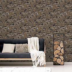 Galerie Wallcoverings Product Code G67975R - Organic Textures Wallpaper Collection - Black Gold Colours - Agate Tile Design