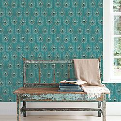 Galerie Wallcoverings Product Code G67978R - Organic Textures Wallpaper Collection - Turquoise Colours - Peacock Feather Design