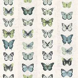 Galerie Wallcoverings Product Code G67994 - Organic Textures Wallpaper Collection - Blue Beige Green Colours - Jewel Butterflies Stripe Design