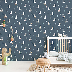 Galerie Wallcoverings Product Code ND21126R - Little Explorers Wallpaper Collection - Dark Blue Red White Colours - Dark Blue Happy Llamas Design