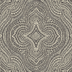 Galerie Wallcoverings Product Code SE20513 - Essentials Wallpaper Collection - Black Cream Gold Colours - Mehndi Damask Design